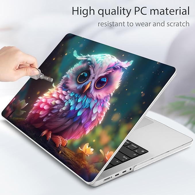 Tuiklol for M4 MacBook Pro 14 Inch Case 2024-2021 Release A3112 A3401 A3185/M3 A2918 A2992/M2 A2779/M1 A2442 Pro/Max Chip,Hard Shell Case with Screen Protector for Touch ID,Rainbow owl