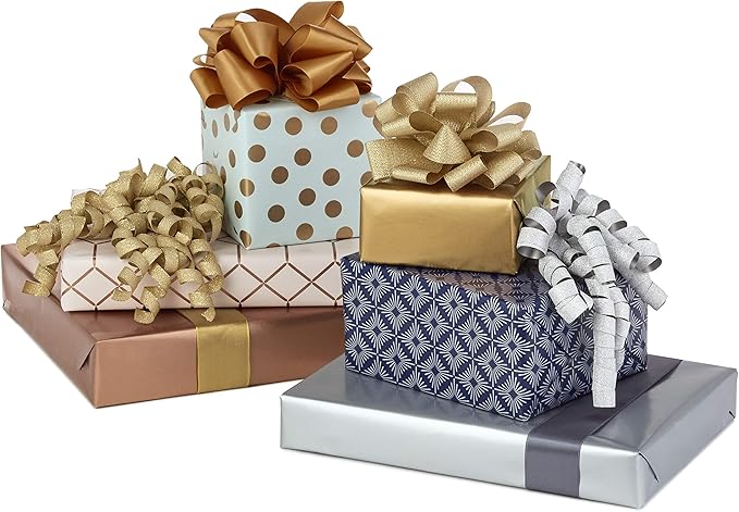 Hallmark Wrapping Paper Rolls for Graduation, Wedding, Birthday, Baby Shower, Bridal Shower - Foil Metallic Pastel Gift Wrap Paper (Set of 3 Reversible Rolls: 120 sq. ft. ttl.)