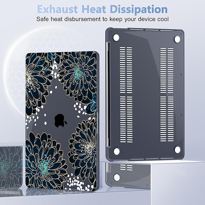 Case for MacBook Pro 13 inch with/Without Touch Bar (2016-2022, M2 A2338 M1 A2289 A2251 A2159 A1989 A1706 A1708), Hard Shell + Keyboard Cover + Dust Plug, Luxury Floral