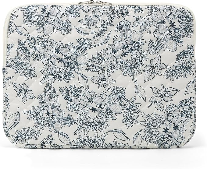 Puffy Laptop Sleeve 13-15.6 Inch Cute Quilted Laptop Protective Case Padded Floral Computer Sleeve for MacBook (B-Dark Blue, 11 Inch)