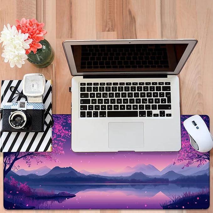 Gaming Desk Pad Large Extra Length Starry Sky Full Moon Mouse Pad Keyboard Laptop Non-Slip Waterproof with Rubber Base Thick Stitched Edge Mouse Mat for Office Home 35.4 x 15.7 Inches