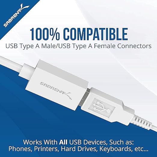SABRENT 22AWG USB 3.0 Extension Cable A Male to A Female [White] 6 Feet (CB-306W)