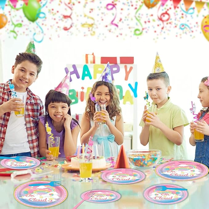 96PCS On Cloud 9 Plates and Napkins Party Supplies On Cloud 9 Birthday Decorations for Girls 9th Birthday Cloud 9 Themed Disposable Tableware Set Serve 24 Guests