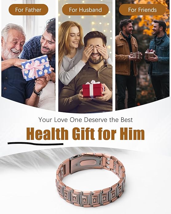 Copper Bracelet for Men, 3X Strength Magnetic Copper Bracelets for Men with 3500 Gauss Magnets, Adjustable Length with Sizing Tool