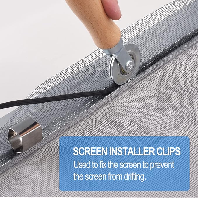 BAYTORY Upgrade Window Screen Repair Kit, Steel/Nylon Roller Tool with Bearing, Spline Removal Hook and 12Pcs Screen Clips Replacement for Installing Door Mesh Screens