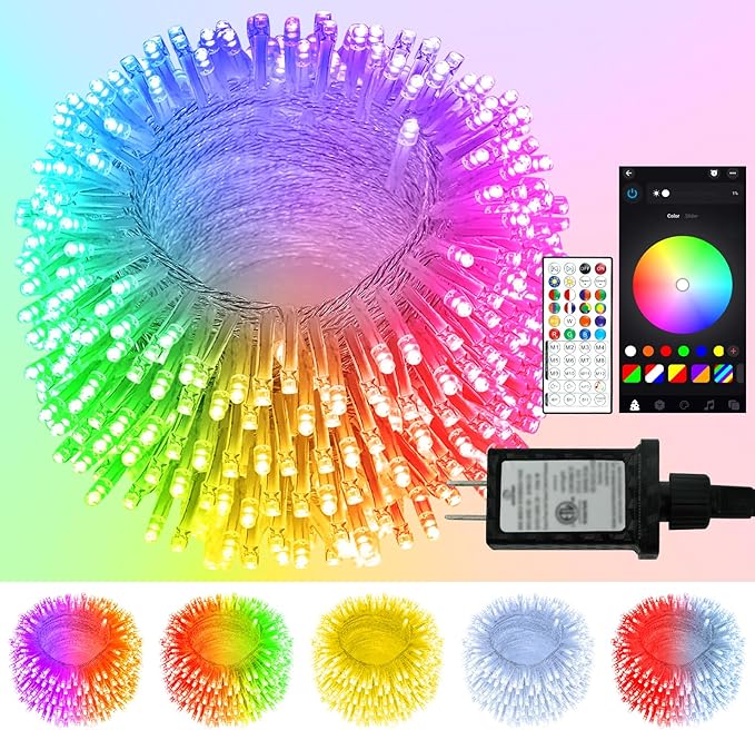51FT 120LED Smart Color Changing Christmas String Lights Outdoor | App Control RGB LED String Lights with Remote & Timer, Waterproof Twinkle Christmas Tree Lights Indoor for Holiday Xmas Decor