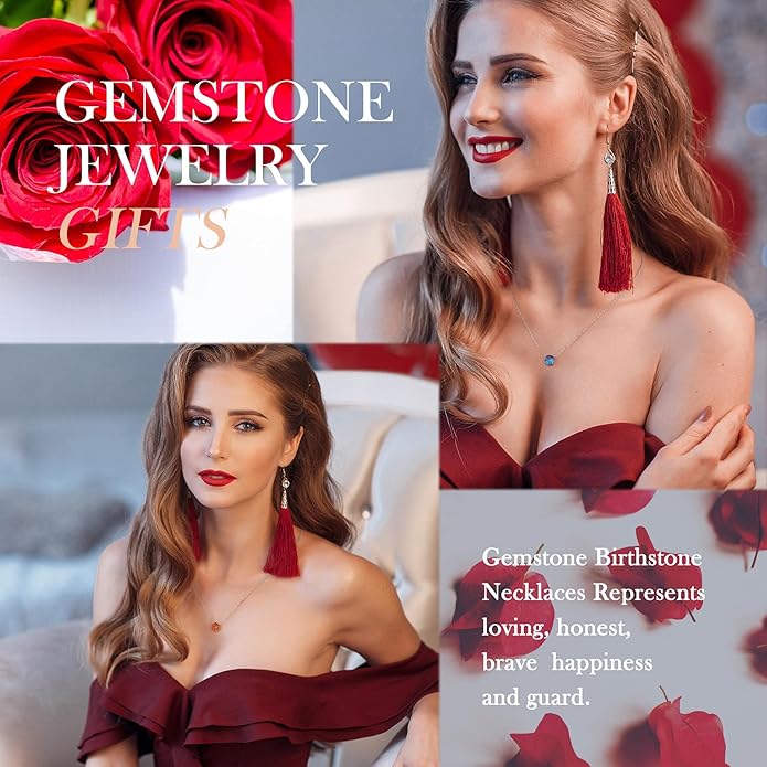 Ursilver Valentines Day Gifts for Her - Birthstone Necklace for Women, S925 Sterling Silver Round Birthstone Necklace Birthday Gifts 12 Months Necklaces for Women Jewelry Gift