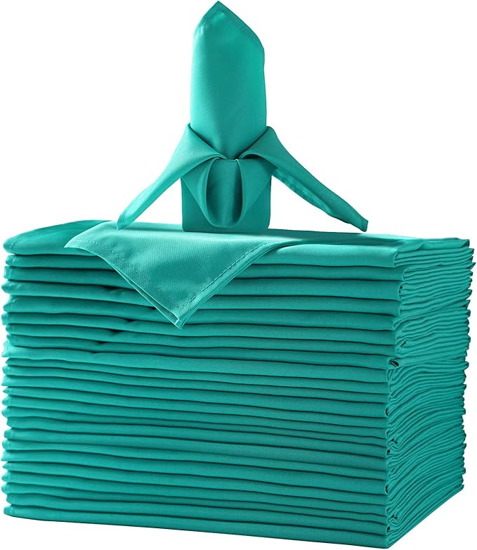 25pcs Polyester Cloth Napkins - 20 x 20 inch Turquoise Washable Dinner Napkins with Hemmed Edges for Restaurant/Wedding/Hotel(25,Turquoise)