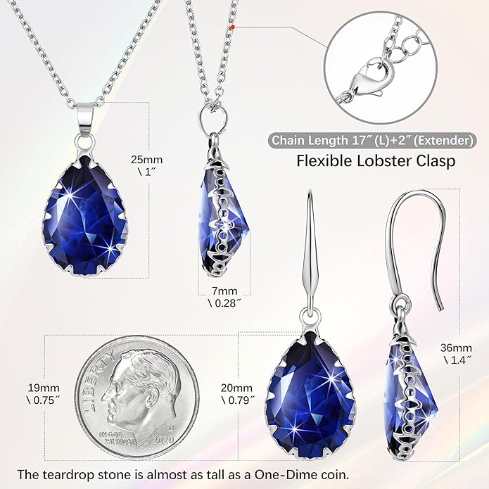 Linawe Crystal Jewelry Sets for Women, Imitation Diamond Pendant Necklace, Rhinestone Drop Dangle Earrings, Birthstone Cubic Zirconia Matching Wedding Jewelry, 14K Gold/Rose Gold/Silver Tones