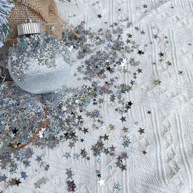 60g Star Confetti Glitter Star Table Confetti, Metallic Foil Star Glitter, Table Decorations for Party Wedding birthday graduation Decorations(Glitter Silver and Multicolor Set, 10mm and 6mm)
