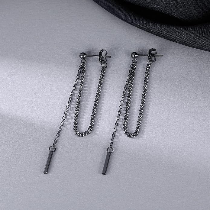 SLUYNZ Solid 925 Sterling Silver Bar Dangle Earrings for Women Minimalist Dangle Earrings Threader Chain