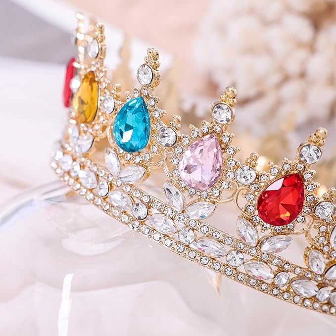 Multicolor Queen Crown for Women Crystal Tiara for Girl Rhinestone Wedding Headband for Bride Hair Accessories for Costume Birthday Party Prom Gifts
