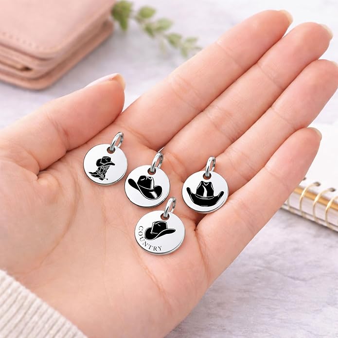 SM Design Western Charm Set of 4 – Stainless Steel Western Charms for Bracelets & Necklaces – Cowgirl, Ranch & Country Style Jewelry Charms – Western Gift for Women & Moms