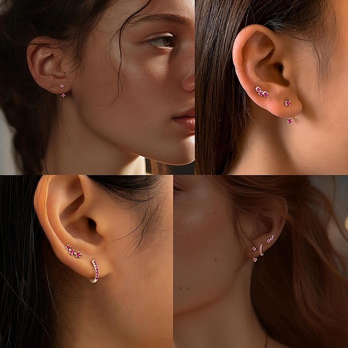 FIASASO 3 Pairs 925 Sterling Silver Hypoallergenic Earrings for Women Trendy - 14K Gold Plated Stud Hoop Cartilage Earrings Set Small Earring Stacks for Sensitive Ears Non Tarnish Dainty Silver Earring