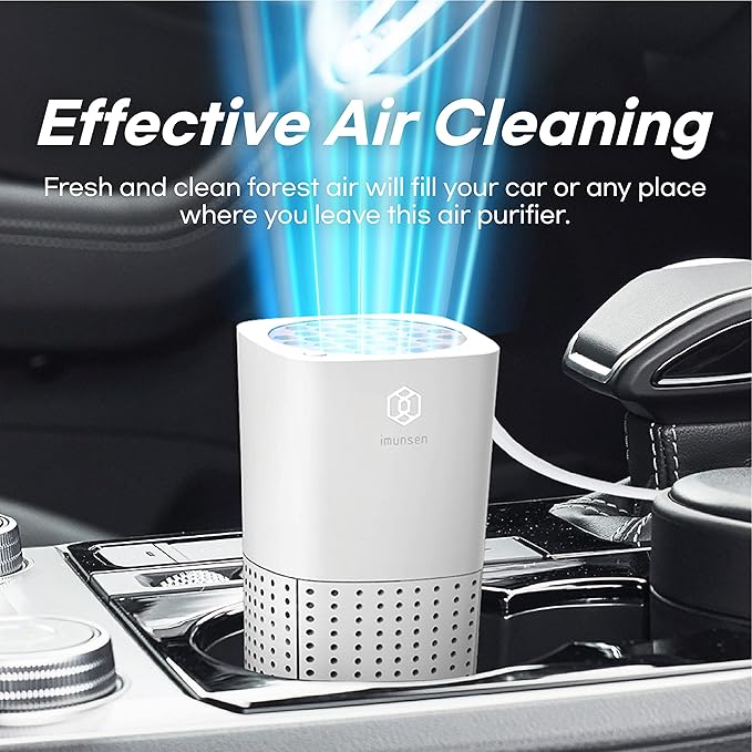 IMUNSEN M-003W True HEPA 13 Filter Air Purifier for Car, Desk, and Office with Carbon Deodorization Filter, 4-Stage Filtration, Smoke, Odors, Allergens, USB Port 5V, Made in Korea - White