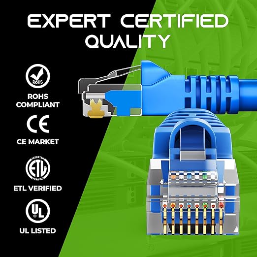GearIT 50-Pack, Cat5e Ethernet Patch Cable 1.5 Feet - Snagless RJ45 Computer LAN Network Cord, Blue - Compatible with 48 Port Switch POE Rackmount 48port Gigabit