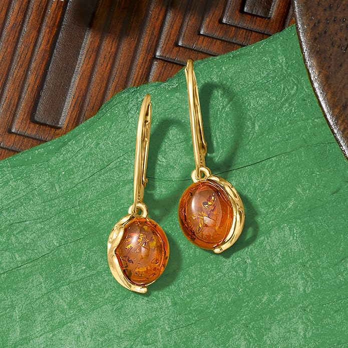Ross-Simons Round Amber Drop Earrings in 18kt Gold Over Sterling