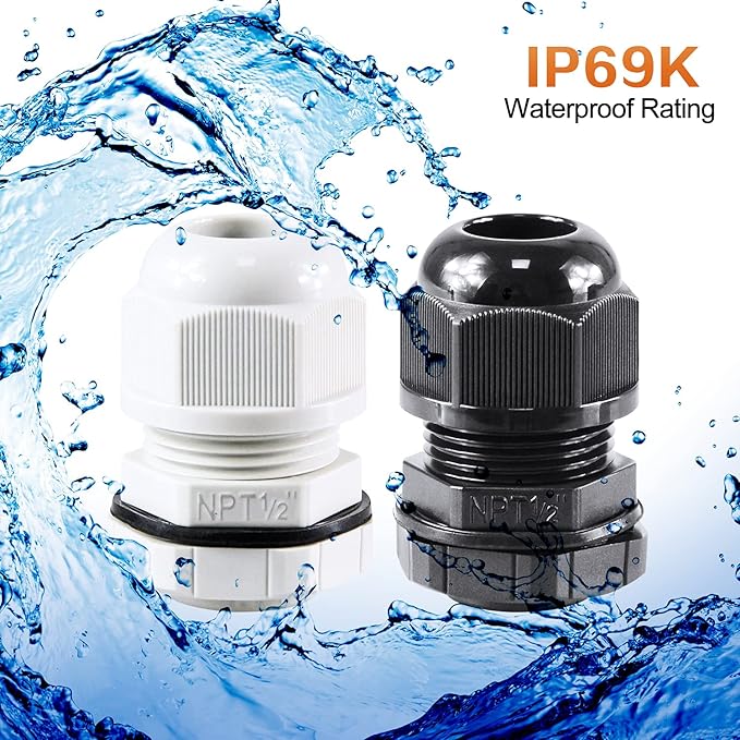 XHF 50 Pcs 3/8" IP68 Strain Relief Nylon Cord Grip Waterproof NPT Cable Glands Adjustable UL Listed and RoHS Compliant(Black)