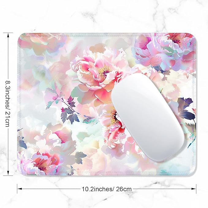 ITNRSIIET Mouse Pad with Stitched Edge Premium Textured Smooth Precise Operation Waterproof Washable Non-Slip Rubber Base Desktop Protection Mat, 10.2×8.3×0.12 inches, Beautiful Flowers