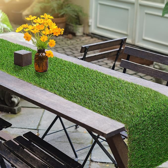 GLOBREEN Artificial Grass Table Runner 60 Inches - Green Fake Grass Turf Table Centerpiece for Football Golf Football Party Birthday Decorations Event Wedding Alice in Wonderland