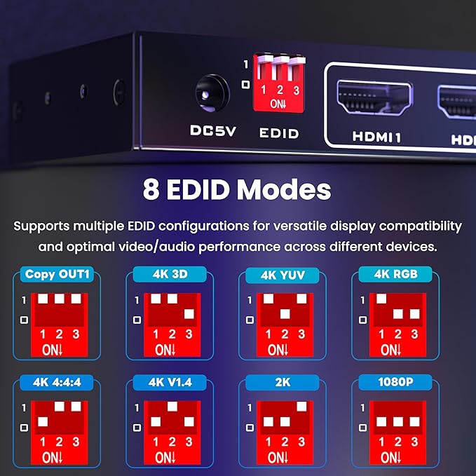 4K HDMI Splitter 1x4 withEDID, 4K@60Hz HDR HDMI 2.0 18Gbps HDMI Duplicator Support HDCP 2.2 for Switch2 Apple TV, PS5, Xbox, Roku, Projector... (4K@60Hz 1 in 4 Out)