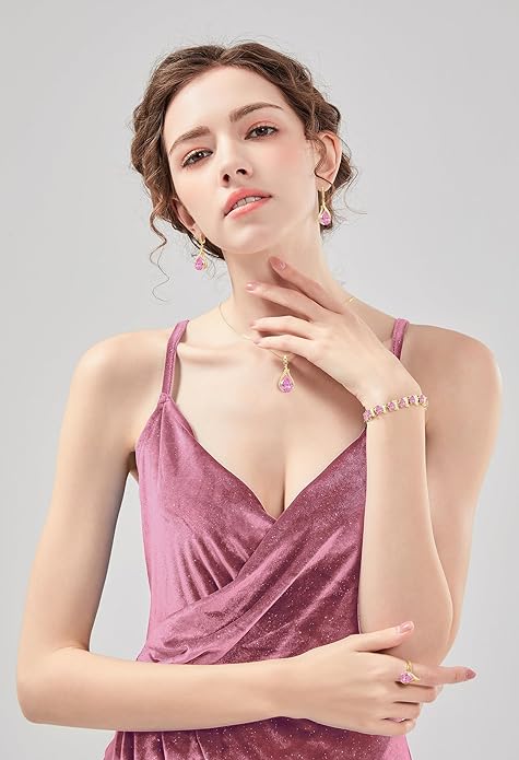 GZWHD Jewelry Set for Women CZ Earrings Necklace Ring Bracelet Set Prom Party Wedding Jewelry Gift for Mother Friend Wife