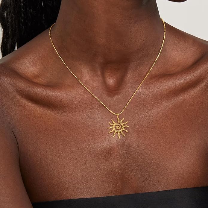 CHESKY Layered Necklaces for Women Trendy, Dainty 14k Gold Plated Pendant Necklace Layering Necklace for Women Non Tarnish Hypoallergenic Sun Gold Necklace Stack Gold Jewelry for Women Gifts