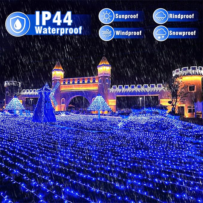 800 LED Christmas Lights Outdoor Indoor, String Lights for Outside with 8 Modes Waterproof, Plug in Twinkle Light Clear Wire for Xmas Wedding, House, Party Decorations, Blue