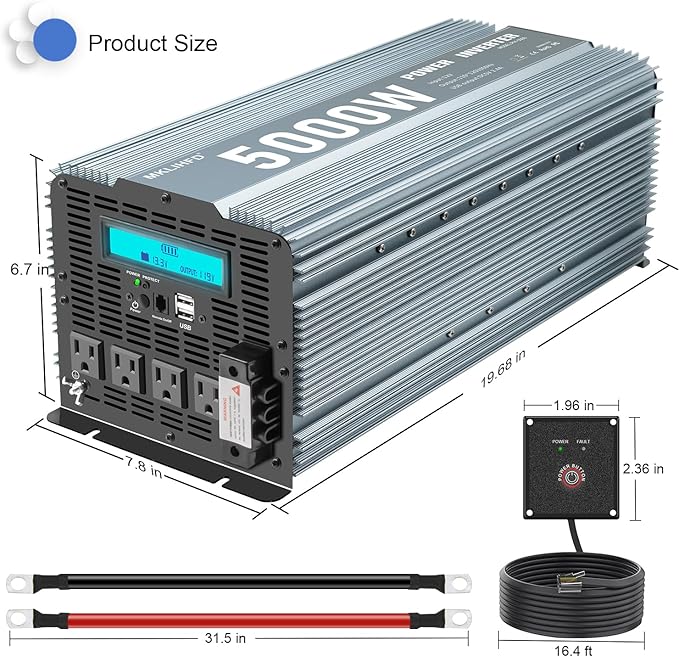 Power Inverter 5000 watt 12v to 110v /120V Inverter for car Vehicles Truck Camping Solar Panel Power Converter Adapter with Clamps and Remote Inverter 5000W