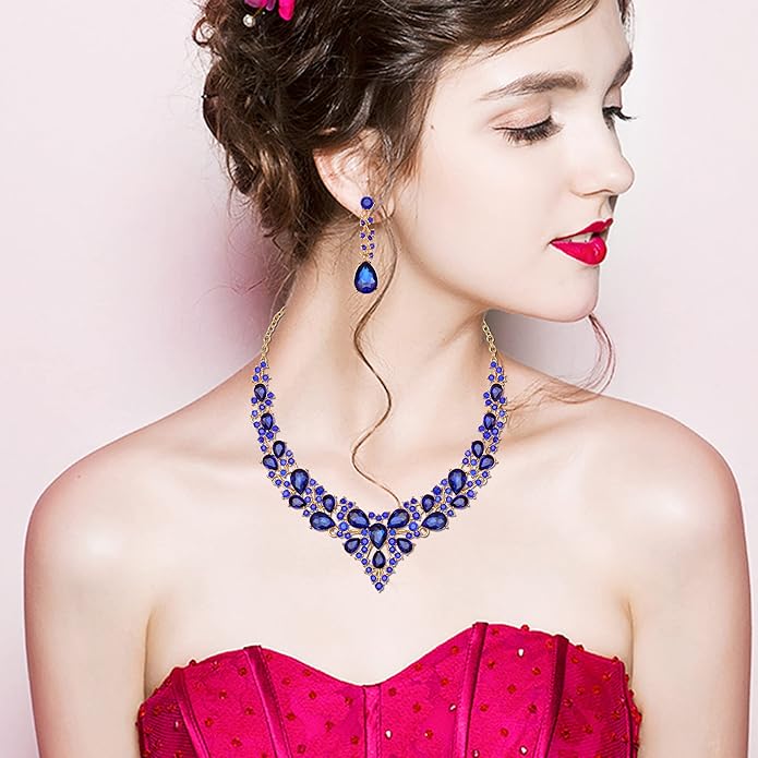 CSY 4 Pcs/Set Austrian Crystal Necklace Earrings Bracelet Ring Bridal Jewelry Sets for Brides Wedding Party Costume Accessories Gifts for Women