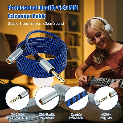 LDKCOK 1/4 inch TRS Extension Cable 6ft, 1/4" Male to Female Stereo Headphone Guitar Cable