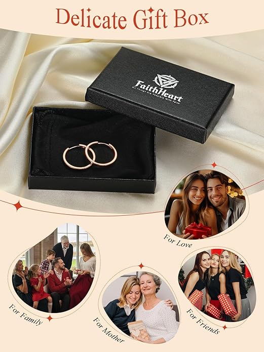 FaithHeart Sterling Silver Hoop Earrings for Women, Hypoallergenic Huggie Hoop Earrings Lightweight Small Cartilage Earrings Hoop Earring Dainty Everyday Earrings 6/8/10/12/14/15/16/18/20mm