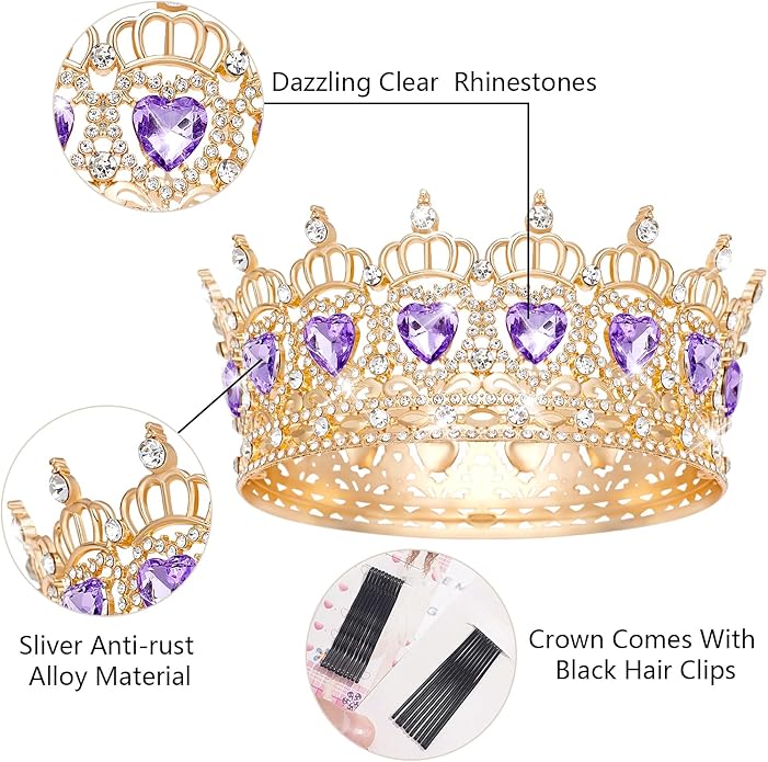 Queen Crown Wedding Rhinestone Heart Crowns and Tiaras for Women Costume Party Hair Accessories Princess BirthdayCrown Crystal Bridal Crown