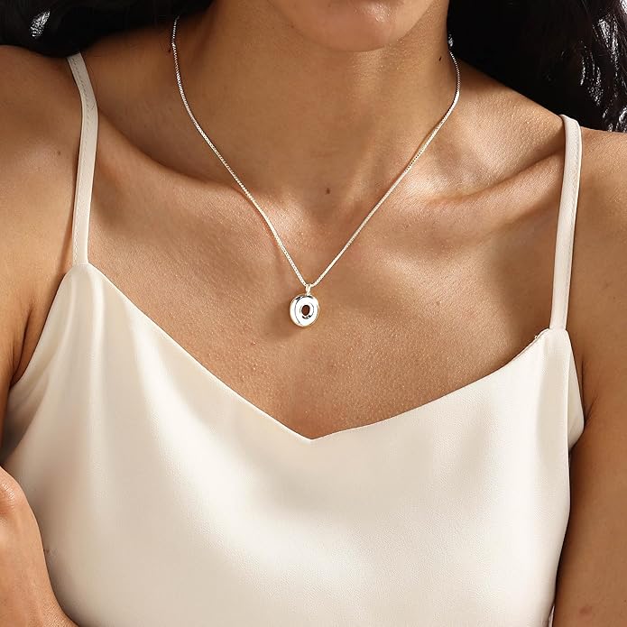 Bubble Gold Silver Letter Necklace Initial Necklaces for Women Trendy 14K Dainty Charm Pendant Name Necklace Personalized Jewelry Gift for Women Teen