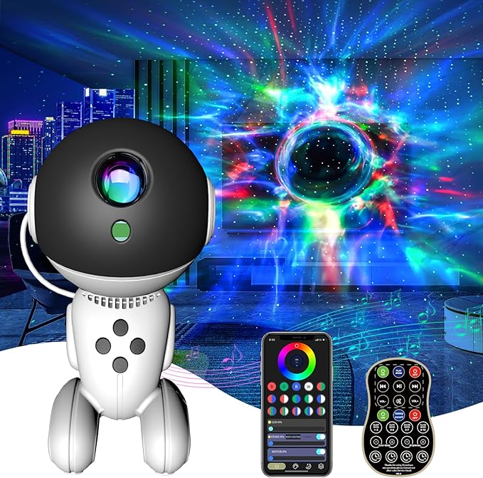 Astronaut Robot Star Galaxy Projector, Night Light with White Noise, Music Speaker, Timer, App Control Starry Nebula Ceiling Projector for Adult Kid's Bedroom Decor Birthday Gift