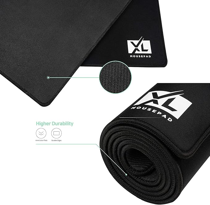 2XL Huge Extra Large Gaming Mousepad for Full Desk - Super Thick Nonslip Rubber Base and Waterproof Desktop Keyboard Extended Mouse Mat (Black, 2XL (36''x18''))
