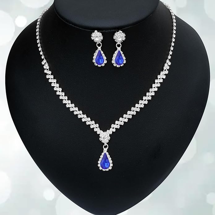 HONGLU Elegant Crystal Necklace Earrings Bracelets Set Silver Bridal Wedding Jewelry Sets Bride Bridesmaids Prom Formal Costume Accessories for Women