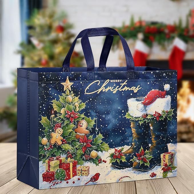YANGTE 36 Pack Extra Large Christmas Gift Bags with Handles, Reusable Non-Woven Christmas Bags for Presents Wrapping Holiday Xmas Party Favors Supplies(16.7" x 12.6" x 6.7")
