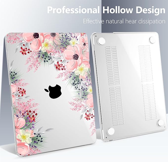 Batianda Premium Case for New MacBook Air 15 inch 2025 M4 2024 2023 with M3 M2 Chip Model A3241/A3114, Designed Protective Plastic Hardshell & Keyboard Cover & Screen Protector, Beautiful Floral