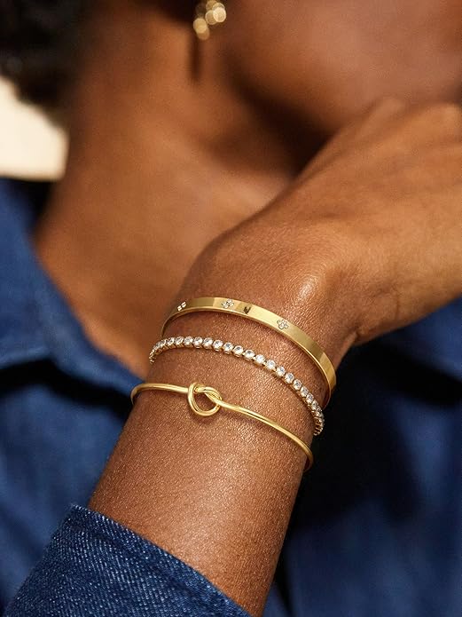 Gold Bangle Bracelets for Women, Non Tarnish Dainty 14K Gold Plated Cuff Bracelets Stackable for Women,Waterproof Bracelet Stack Gold Jewelry Gifts Trendy Adjustable Accessories