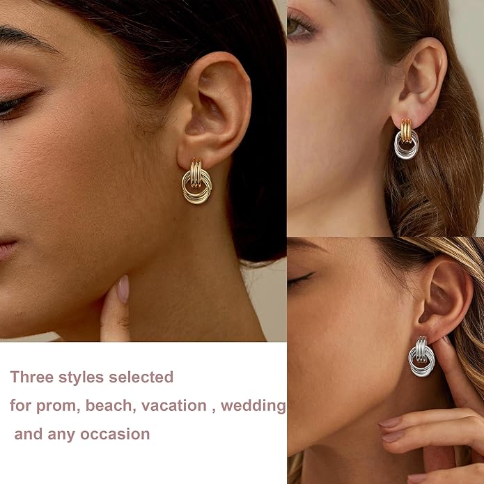 Stocking Stuffers for Women Chunky Gold Knot Dangle Drop Earrings Trendy Statement Earrings Hypoallergenic Lightweight Gold Jewelry Women Christmas Gifts