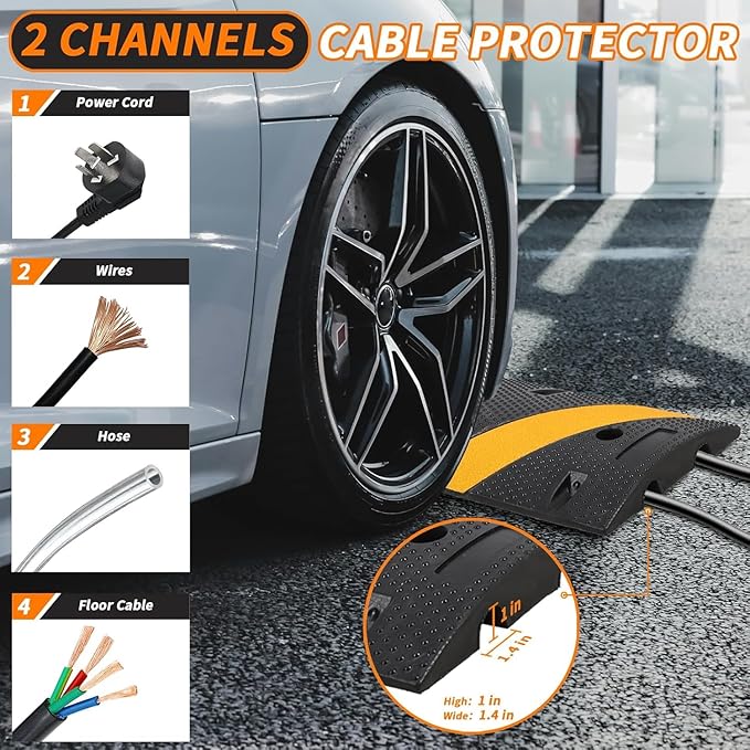 Garvee Speed Bump, 2 Pack 6 ft Rubber Speed Bumps for Asphalt Road Driveway, 25000 LBS Load Capacity Modular Cable Ramps Cable Protector Ramp Hose Protector Ramp with 2 Cord Channel