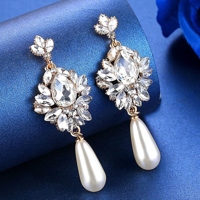 mecresh Flower Teardrop Bridal Wedding Dangle CZ Earrings in Silver/Gold Tone for Women Girl Bride Gift …