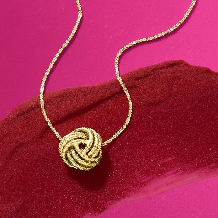 Ross-Simons 0.8mm Italian 14kt Yellow Gold Textured Love Knot Necklace, Necklace for Women, Gold Jewelry, Christmas, Birthday Gift