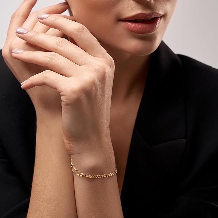 Gold Bracelets for Women 14K Gold Bracelets for Women Beaded Bracelet Two-Strand Structure Trendy Layered Bracelet for Womens