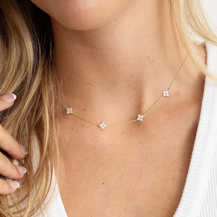 Valentines Day Gifts for Women Her - Dainty Necklaces for Women Cute Station Choker Simulated Diamond Necklace Simple Layering CZ Necklace Trendy Jewelry Gifts