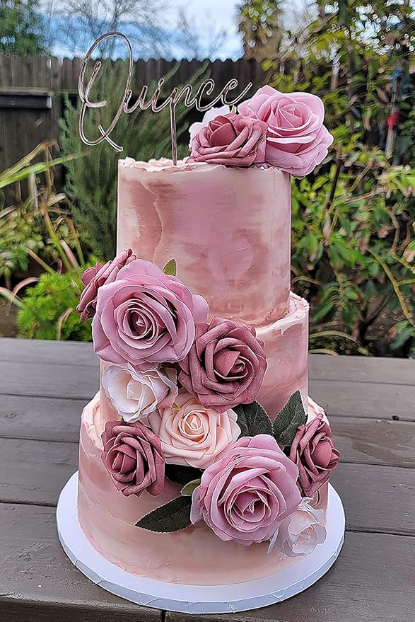 Roses Artificial Flowers Dusty Pink Bouquet Box Set Fake Flower for DIY Bridal Wedding Shower Decorations Faux Silk Floral Arrangements for Party Table Centerpieces Home Decor Indoor Blush