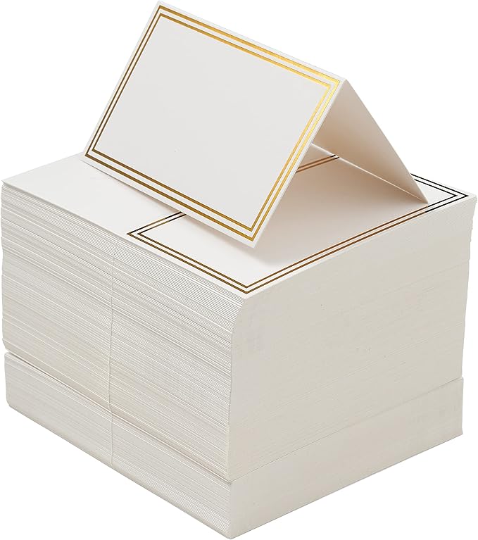 THE TWIDDLERS 200 Name Place Cards for Wedding Table Setting 3.5" x 2" Inch, White Blank Tent Name Cards with Gold Foil Border for Banquet, Reserved Seating, Dinner Parties