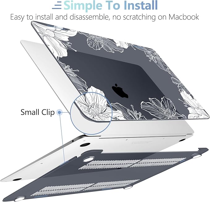 MEEgoodo for MacBook Air 13.3 inch Case 2021 2020 2019 2018 A2337 M1 A2179 A1932, Laptop Shell for MacBook Air M1 with Keyboard Webcam Cover & Trackpad Film & Type C Adapter,Lily Floral