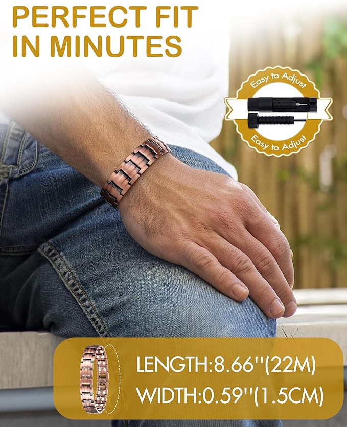 Feraco Men's Copper Magnetic Bracelet Elegant 99.99% Solid Copper Bracelets with Double-Row Strong Magnets,Magnetic Jewelry